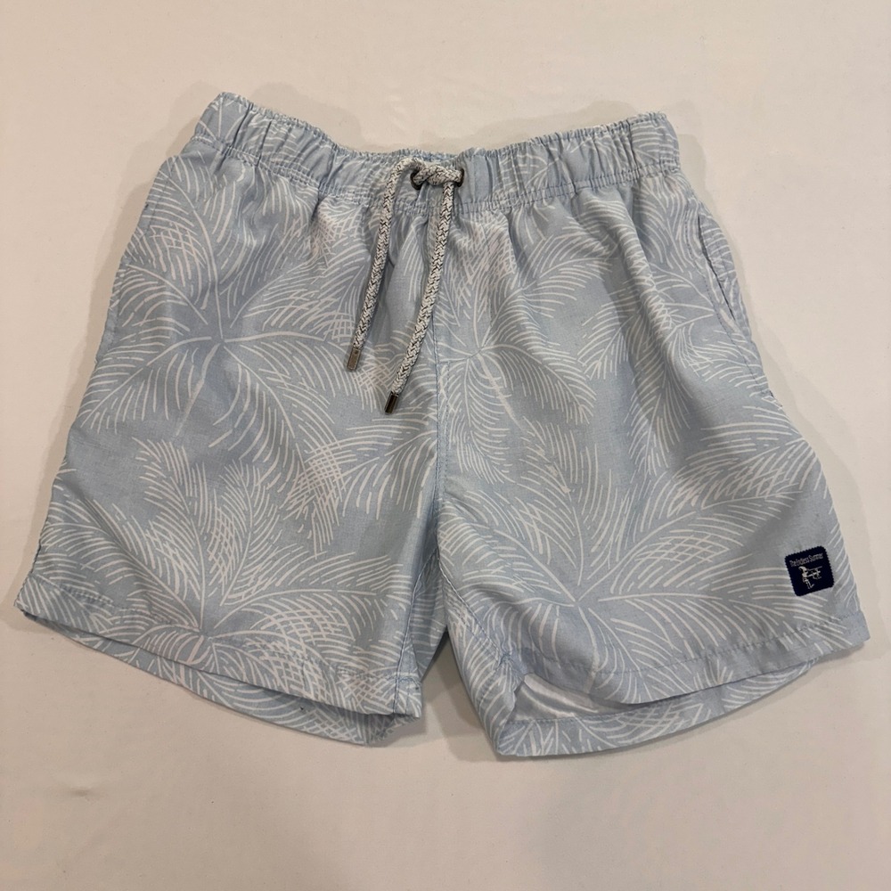 The Endless Summer Palm Print Swim Trunks Mens Small Blue Drawstring | Coastal